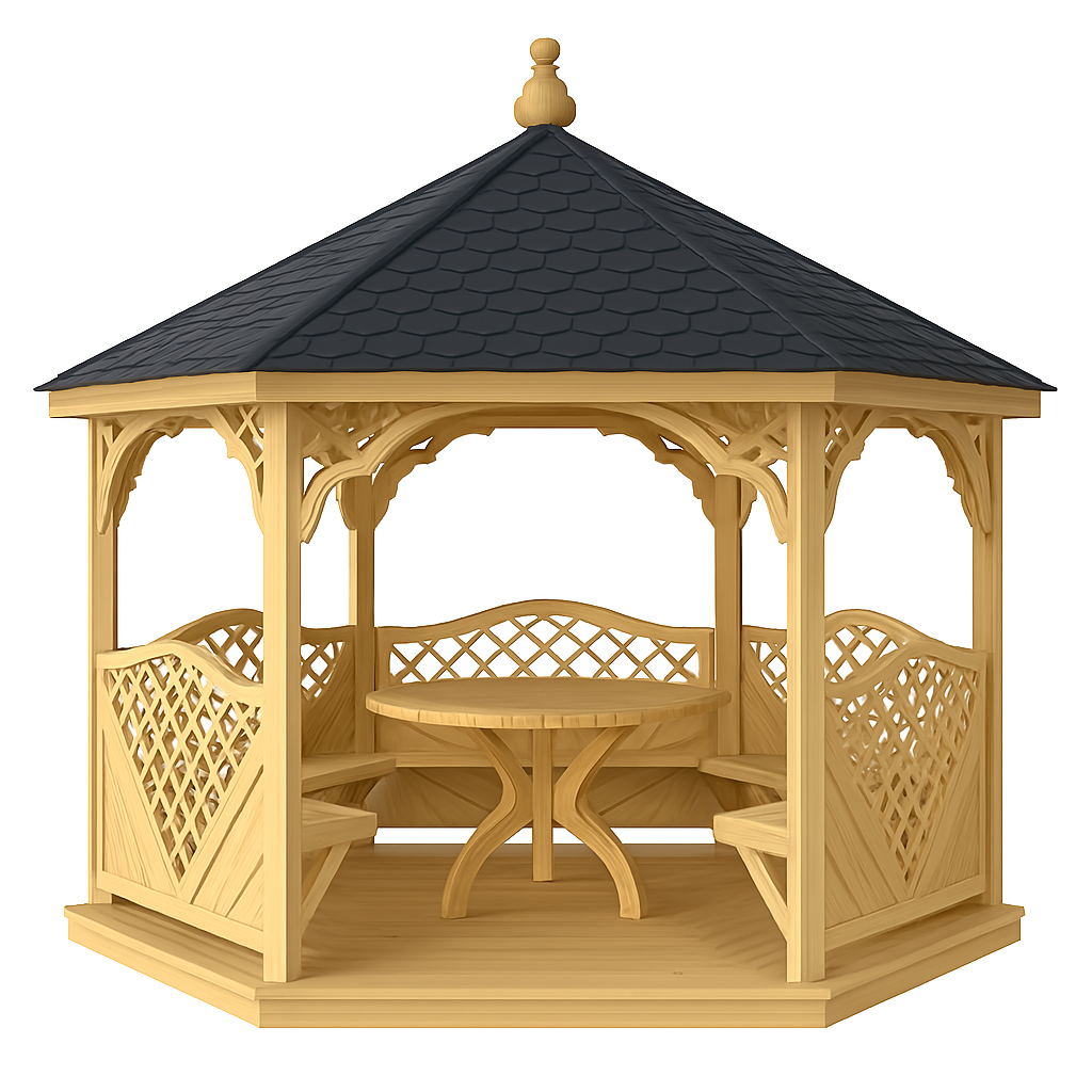 ALTÁNOK S PODLAHOU, POSEDENÍM, A MONTÁŽOU